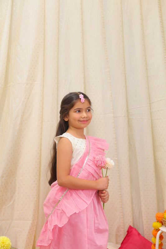 Pink chanderi saree/ lehenga style set