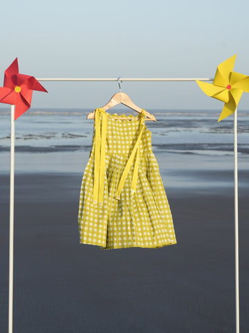 Liril green checks tie up frock
