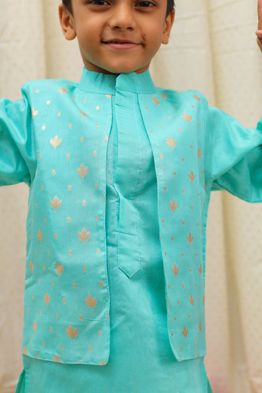 Rama blue chanderi jacket style kurta set