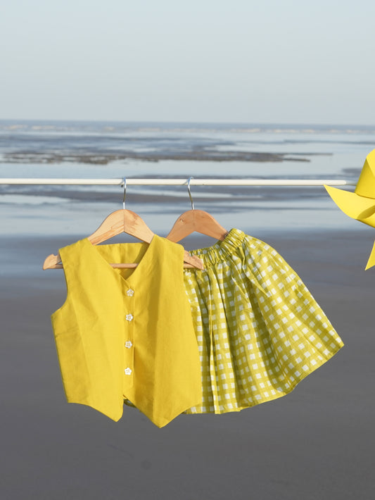 Liril green checks skirt set