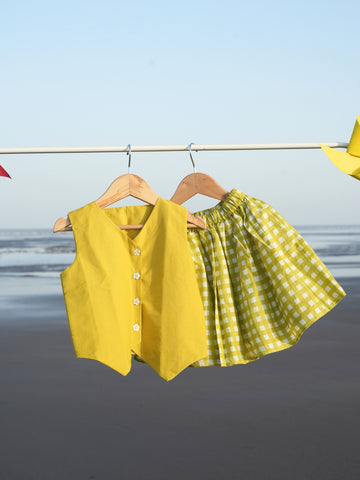 Liril green checks skirt set