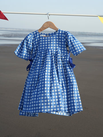 Royal blue checks frock