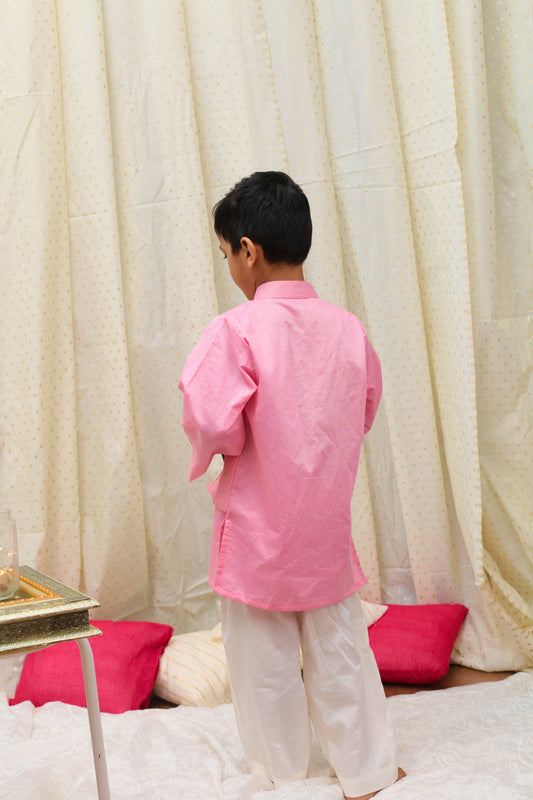 Pink chanderi jacket style kurta set