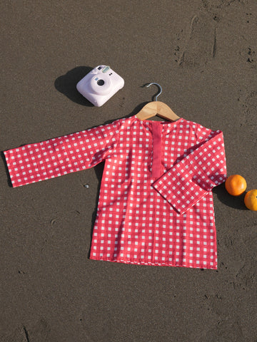 Red checks short kurta