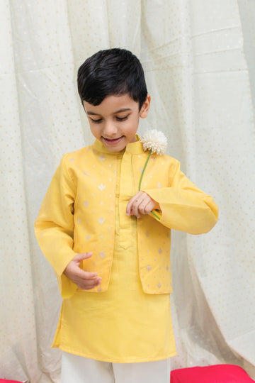 Yellow chanderi jacket style kurta set