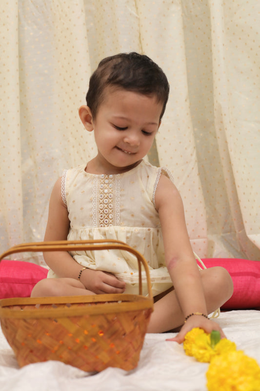 Ivory chanderi butti frock