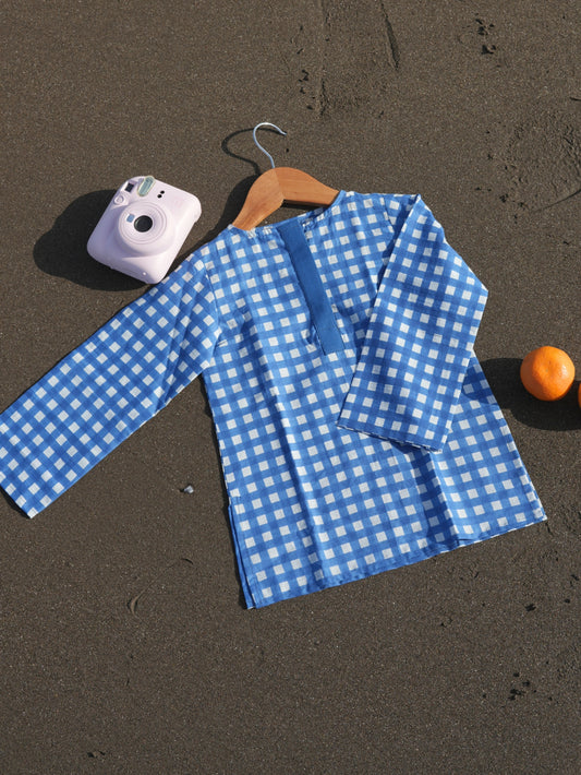 Royal blue checks short kurta