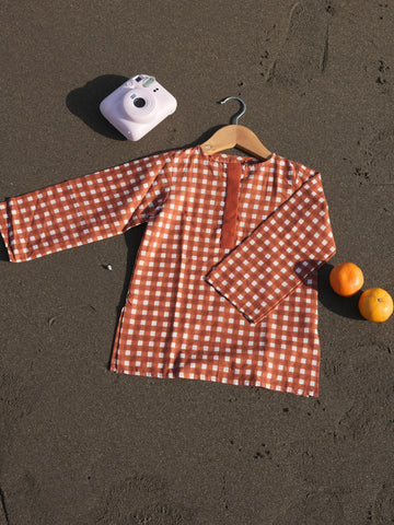 Brown checks short kurta