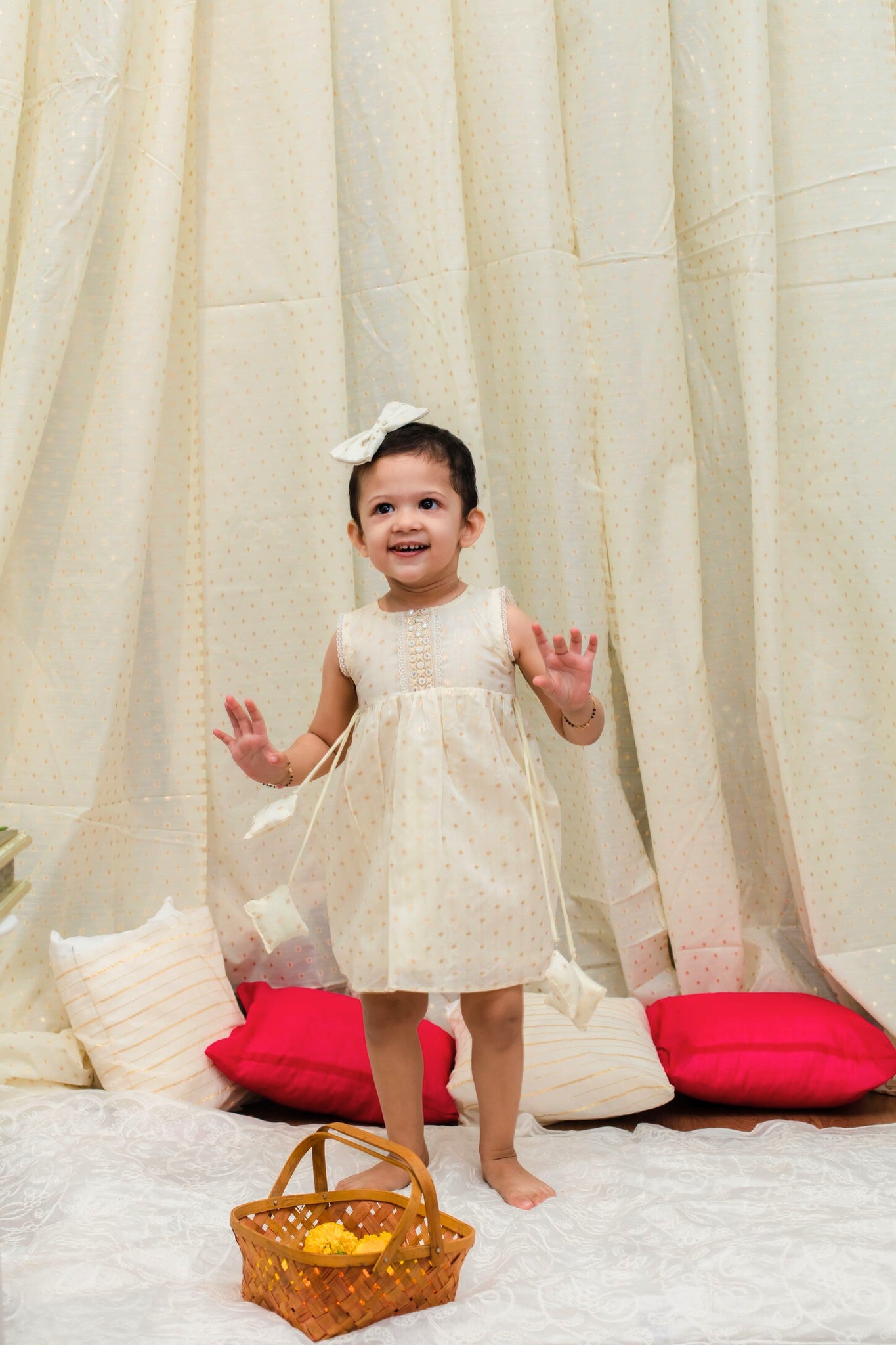 Ivory chanderi butti frock