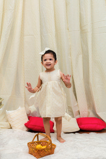 Ivory chanderi butti frock