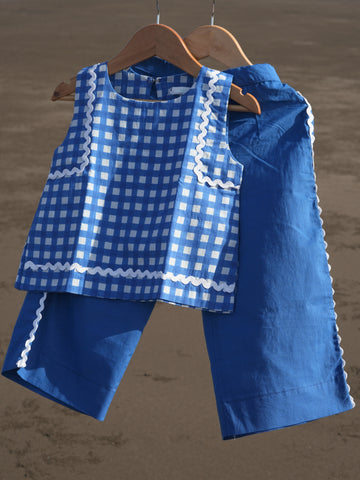 Royal blue checks girl coord set