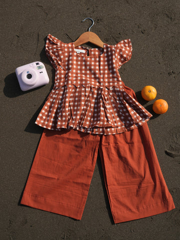 Brown checks girl coord set