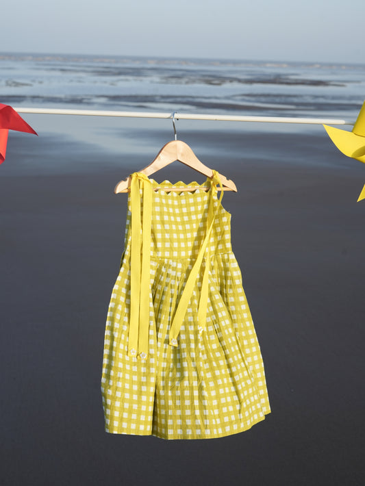Liril green checks tie up frock