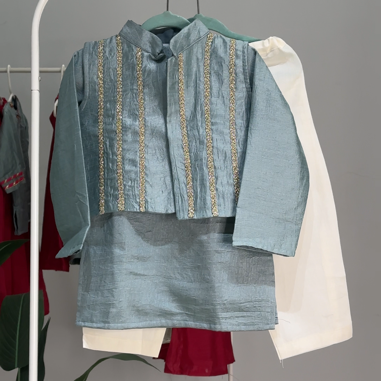 Soft blue nehru jacket set