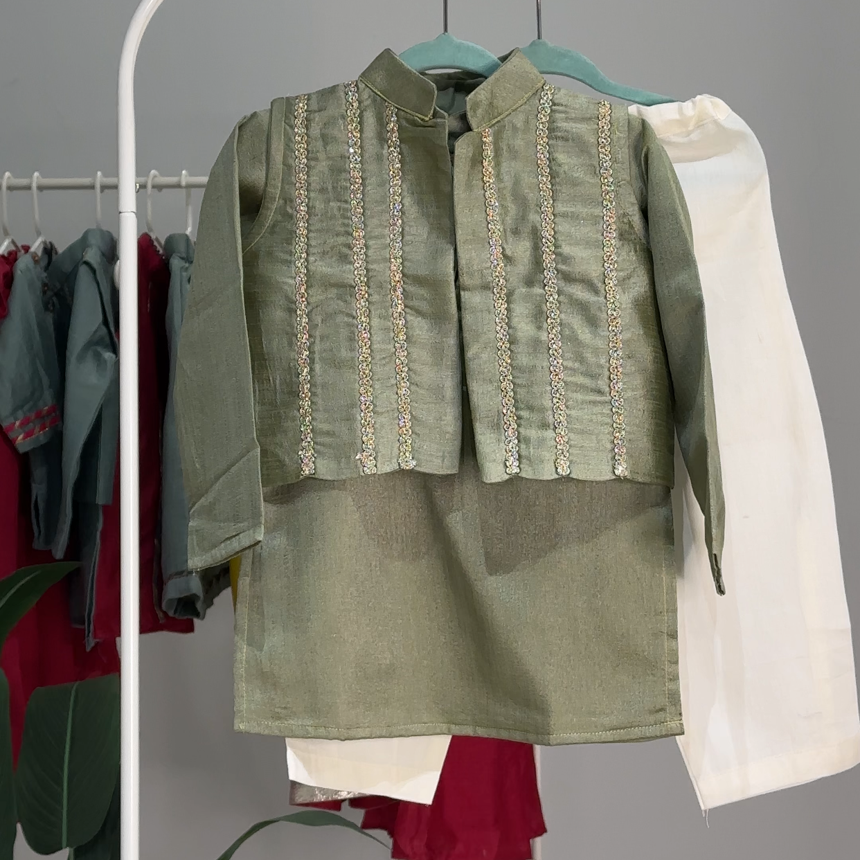 Sage green nehru jacket set