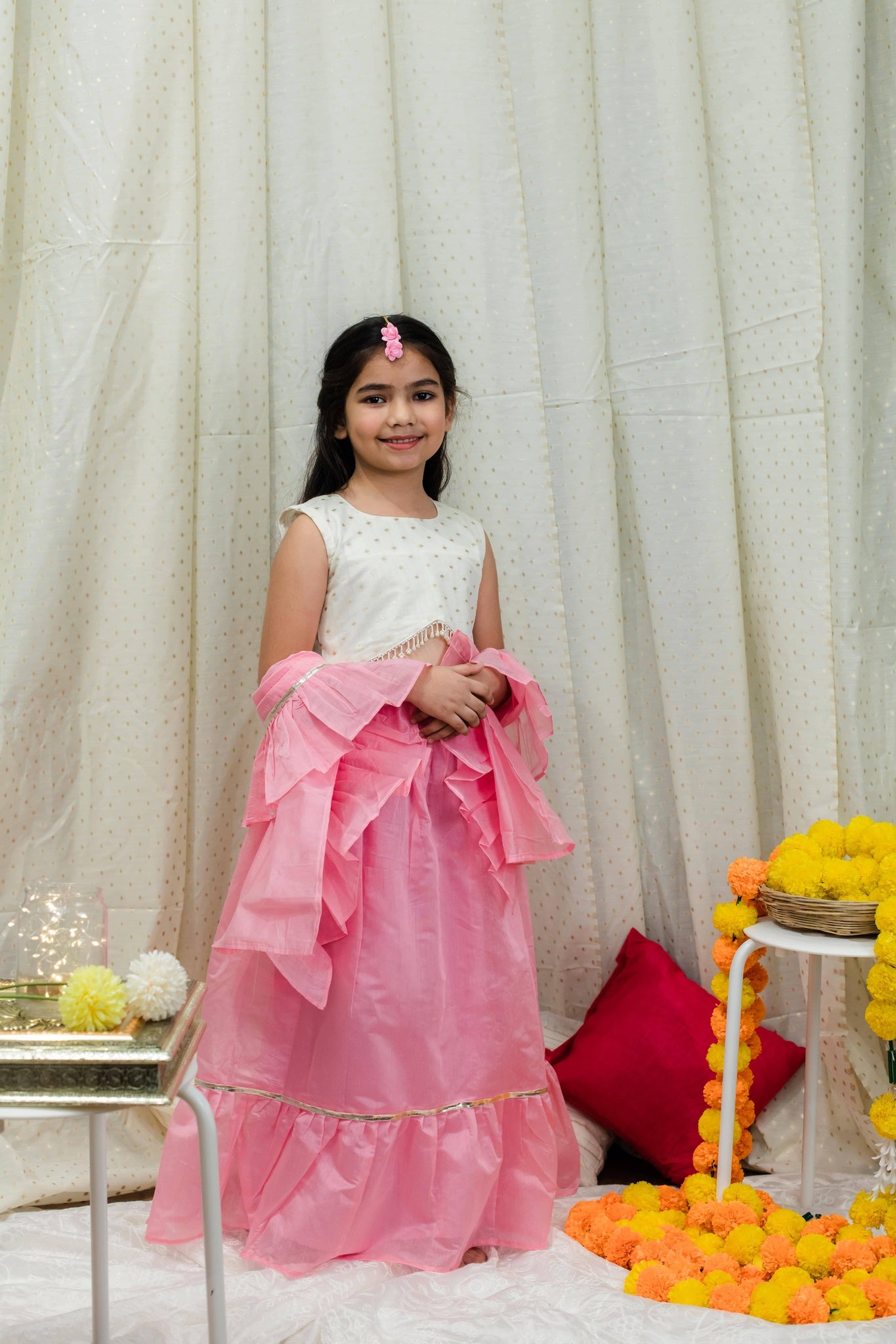 Pink chanderi saree/ lehenga style set