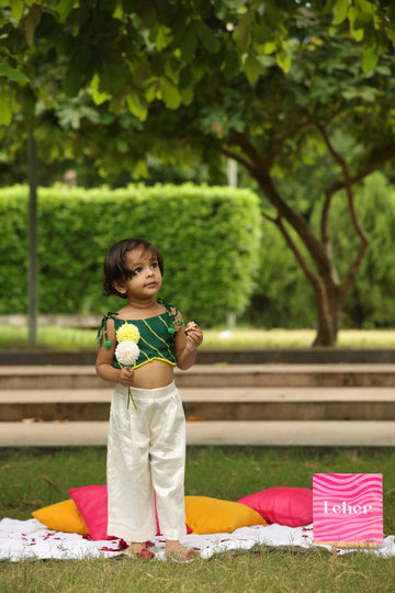 Green Leheriya Printed Tie Up Strap Top And Pleated Flared Pants