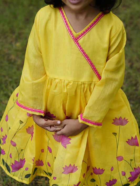 Yellow lotus kurti set