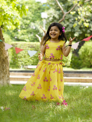 Yellow lotus scallop lehenga set
