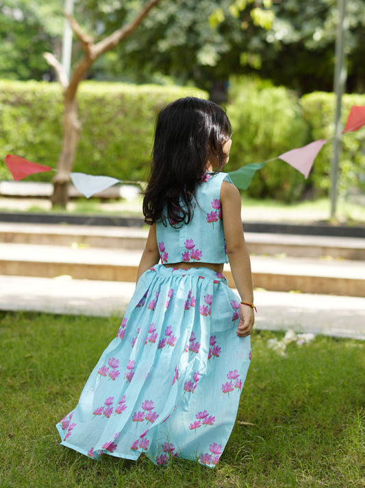 Mint lotus scallop lehenga set