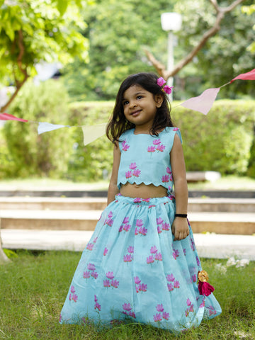 Mint lotus scallop lehenga set
