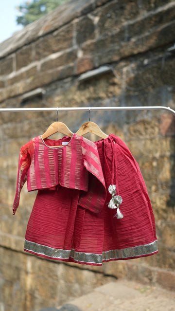 Red stripes kids lehenga set