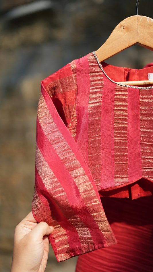 Red stripes kids lehenga set