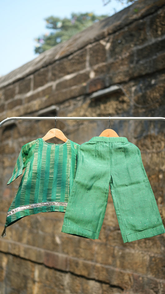 Green stripes kids tunic set