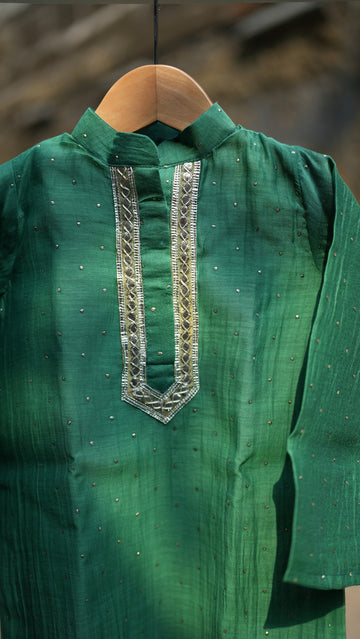Green chanderi kids kurta set