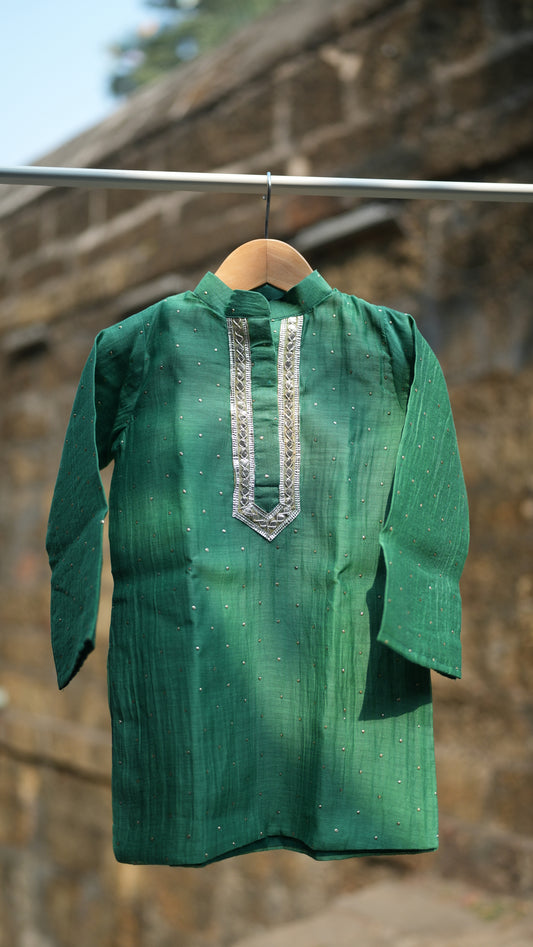 Green chanderi kids kurta set