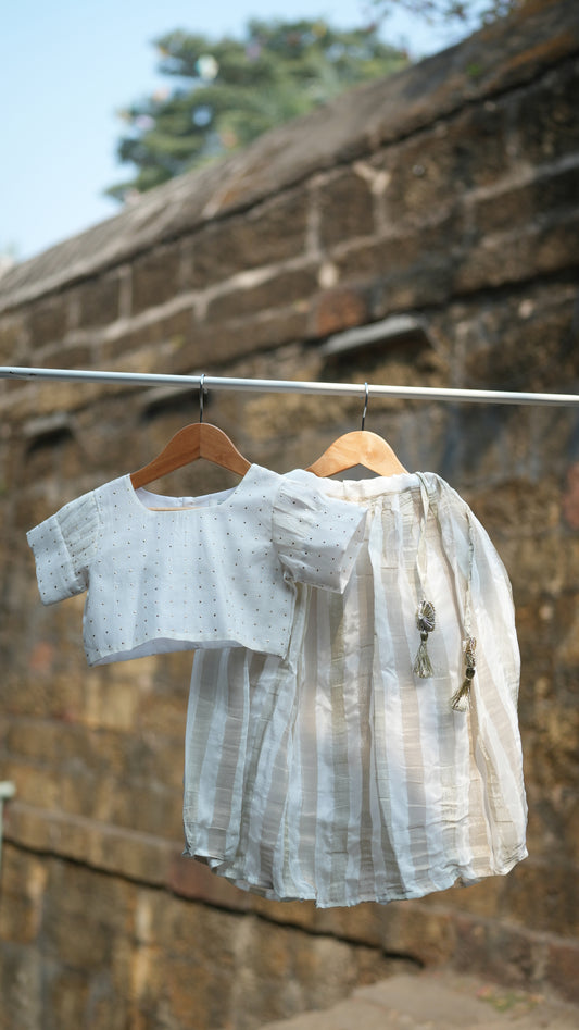 Off white stripes kids lehenga set