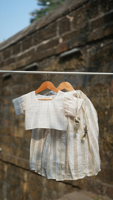 Off white stripes kids lehenga set