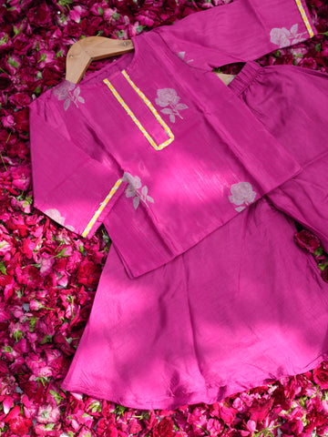 Pink rose short kurti flared pants set
