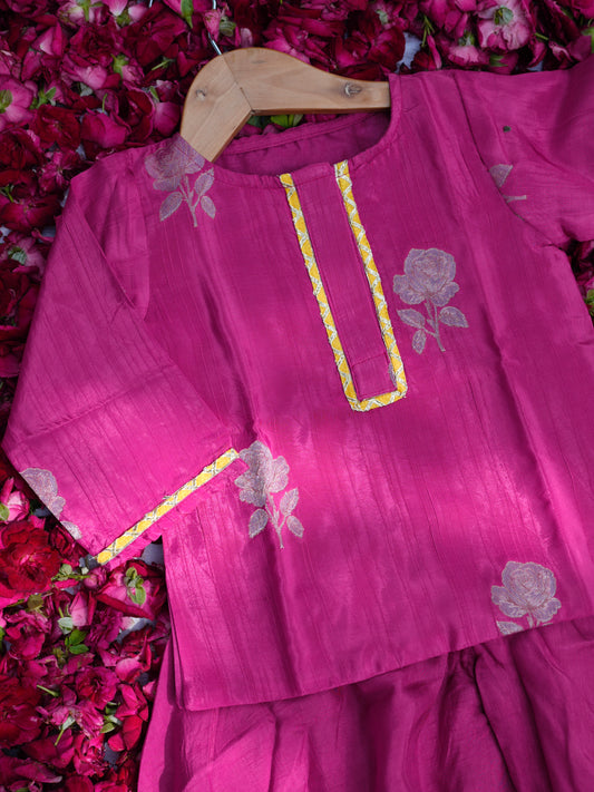 Pink rose short kurti flared pants set