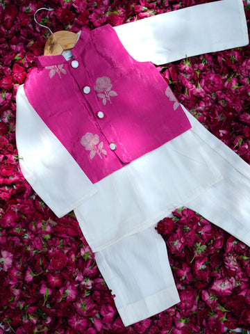 Pink rose festive nehru jacket set