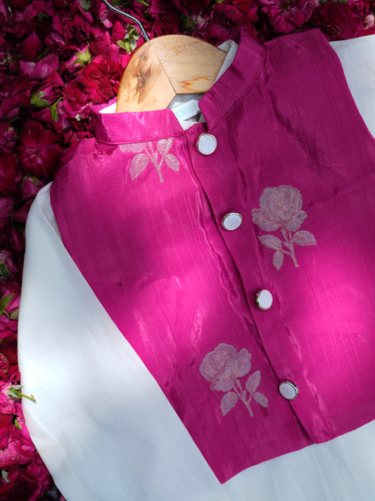 Pink rose festive nehru jacket set