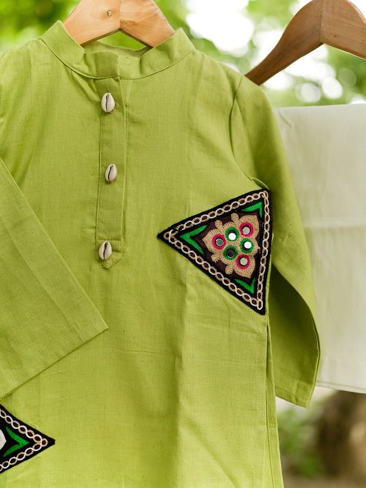 Green khadi cotton navratri kurta