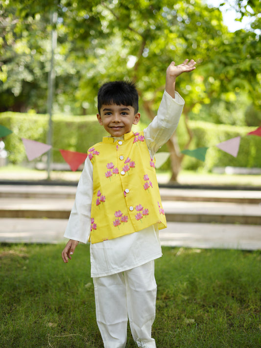 Yellow lotus nehru jacket set
