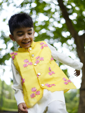 Yellow lotus nehru jacket set