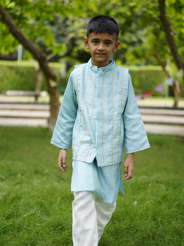 Soft blue nehru jacket set