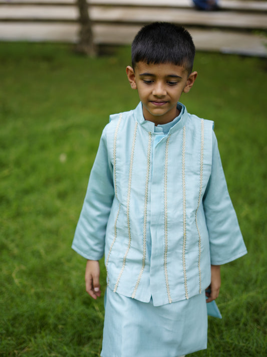 Soft blue nehru jacket set