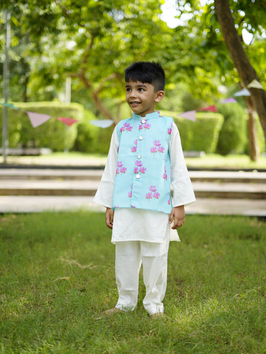 Mint lotus nehru jacket kurta set