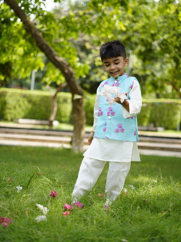 Mint lotus nehru jacket kurta set