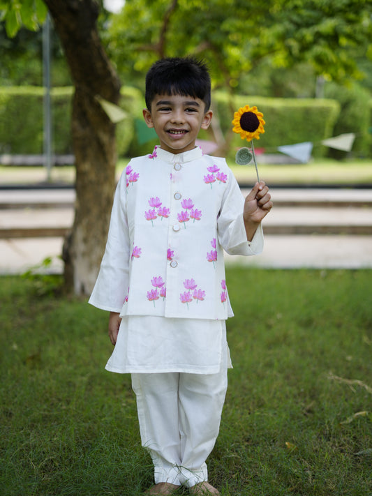 Ivory lotus nehru jacket kurta set