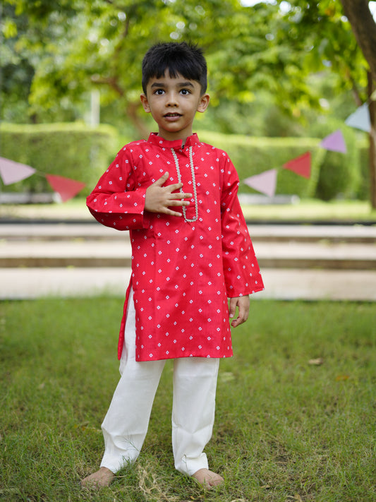 Red bandhani kurta set