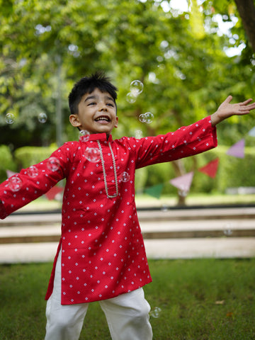 Red bandhani kurta set