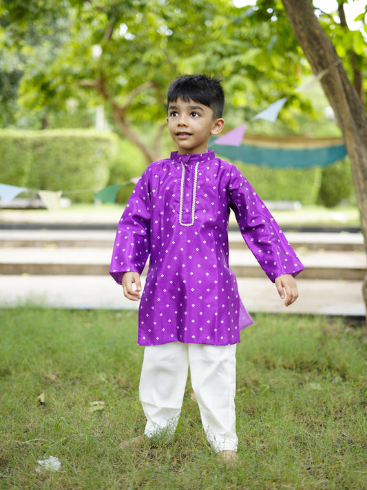 Purple bandhani kurta set
