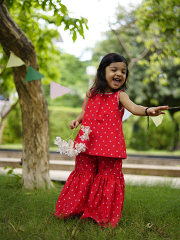 Red bandhani sharara set