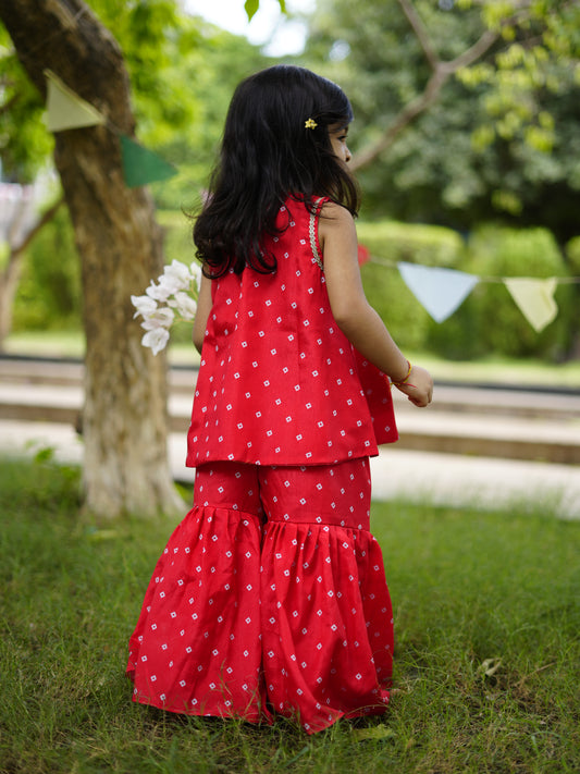 Red bandhani sharara set