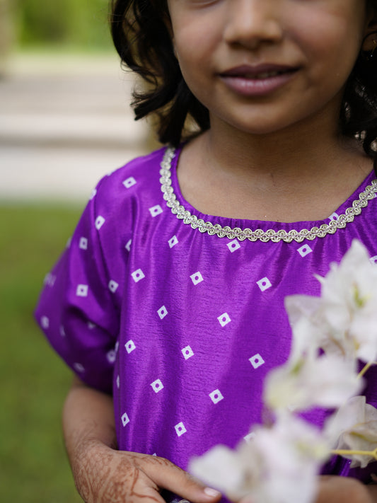 Purple bandhani tunic set